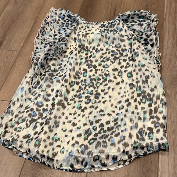 LOFT Sparkly Fluttery Sleeves Women's Leopard Print Top - Black and White XS - Picture 13 of 14